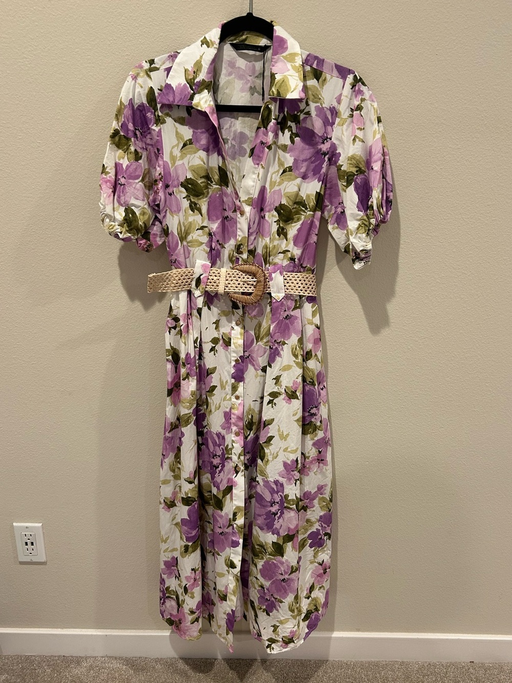 Zara White Midi Dress with Lavender Floral Print